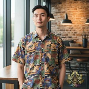 TORI RICHARD Hawaiian Cotton Lawn Shirt Mens XL Short Slv Button Up Turtles Fish